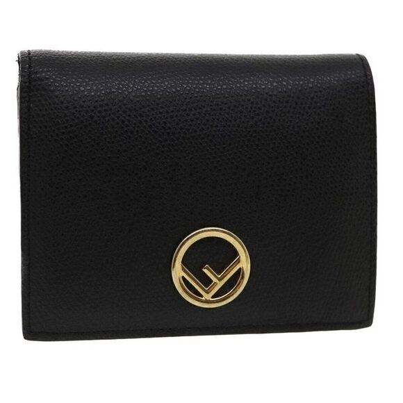 FENDI Wallet Leather Black F Logo with box - Picture 1 of 12